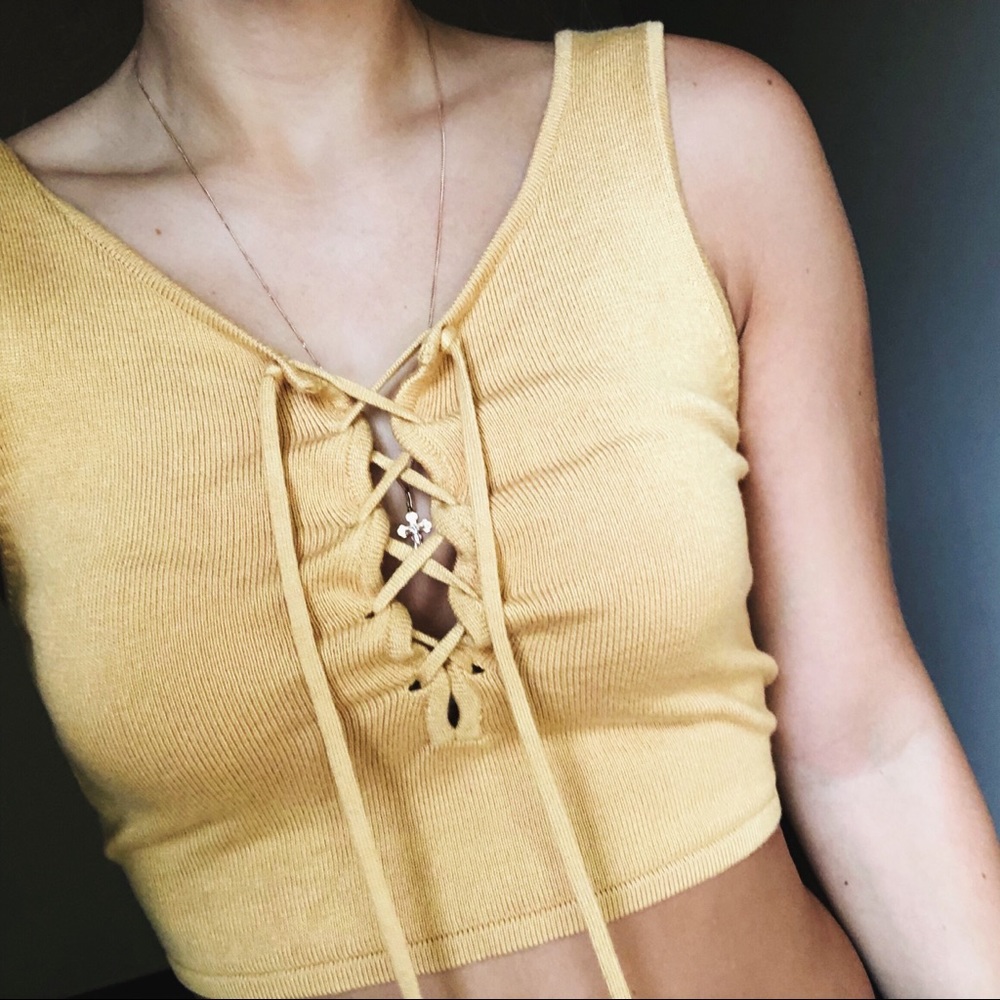 Knit Yellow Tie Up Crop Top